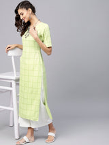 Green Checkered Rayon Kurta