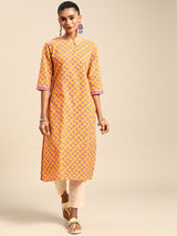Yellow Printed Cotton Kurta