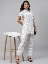 White Printed Rayon Kurta Set