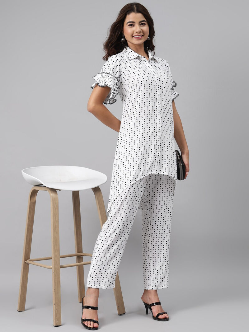 White Printed Rayon Kurta Set