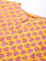Yellow Printed Cotton Kurta