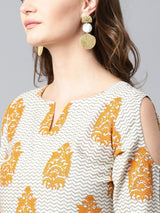 White Printed Cotton Kurta