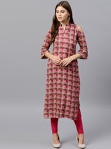 Brown Checkered Rayon Kurta