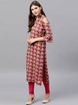 Brown Checkered Rayon Kurta