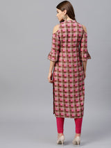 Brown Checkered Rayon Kurta