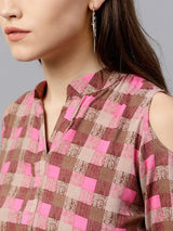 Brown Checkered Rayon Kurta