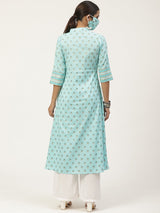 Blue Printed Maxi Dress With Mask