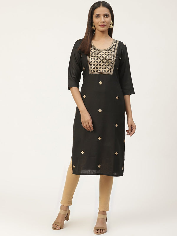 Black Embroidered Straight Kurta