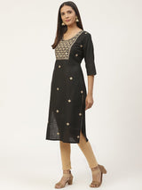 Black Embroidered Straight Kurta