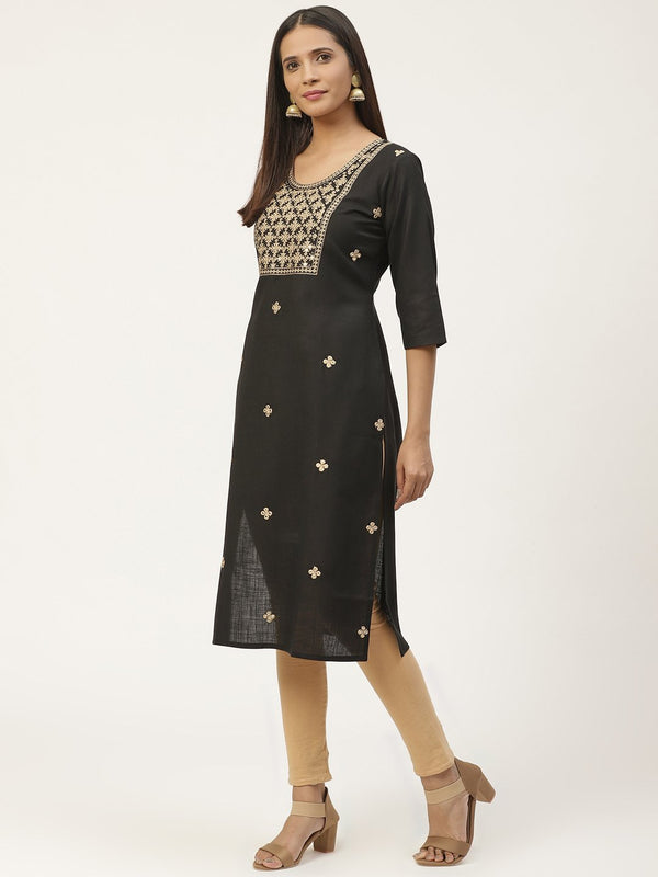 Black Embroidered Straight Kurta