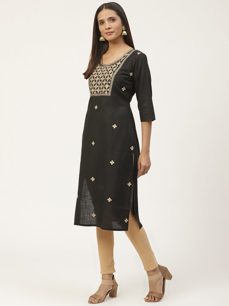 Black Embroidered Straight Kurta