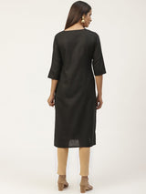 Black Embroidered Straight Kurta