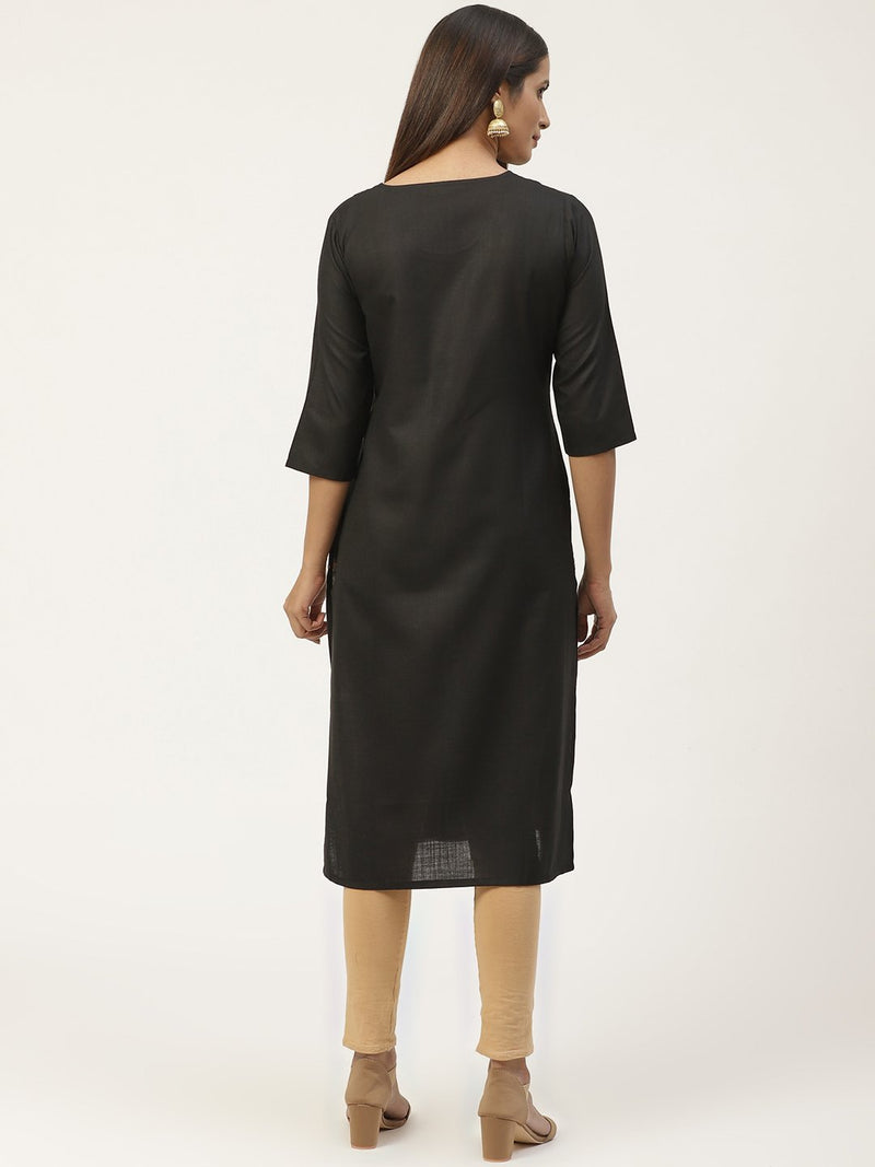 Black Embroidered Straight Kurta