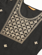 Black Embroidered Straight Kurta