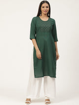 Green Embroidered Straight Kurta
