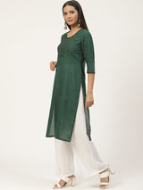 Green Embroidered Straight Kurta