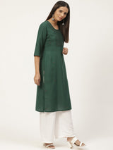 Green Embroidered Straight Kurta