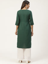 Green Embroidered Straight Kurta