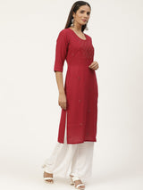 Maroon Embroidered Straight Kurta
