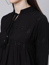 Black Rayon Embroidered Short Chiffli Kurti