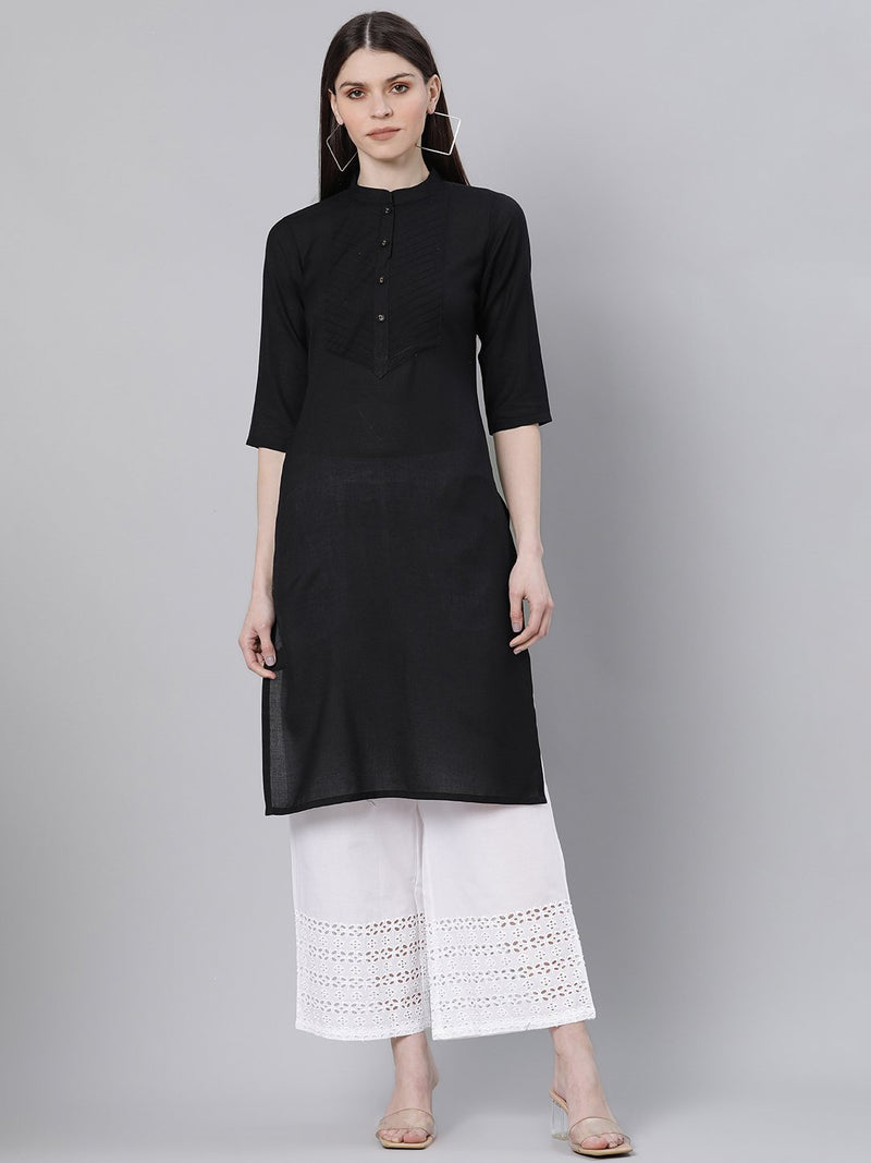 Black Cotton Solid Straight Kurta