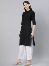 Black Cotton Solid Straight Kurta