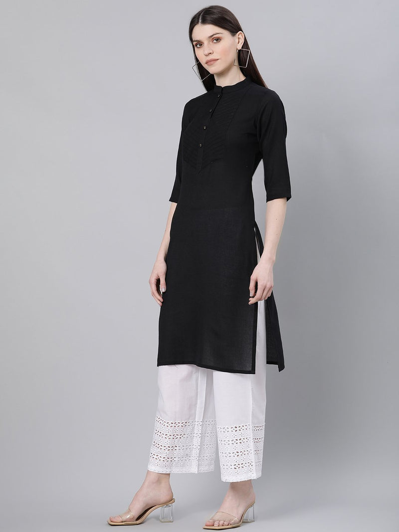 Black Cotton Solid Straight Kurta