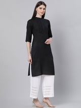 Black Cotton Solid Straight Kurta