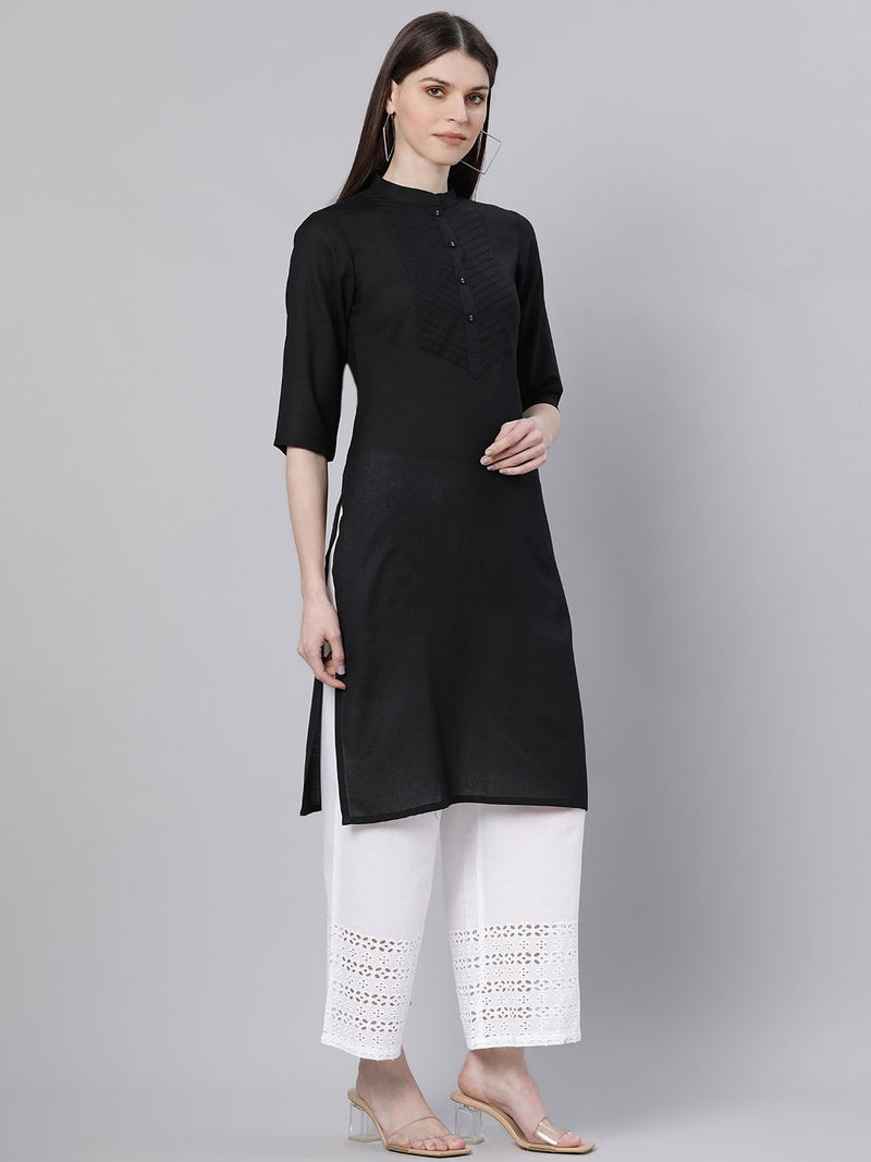 Black Cotton Solid Straight Kurta