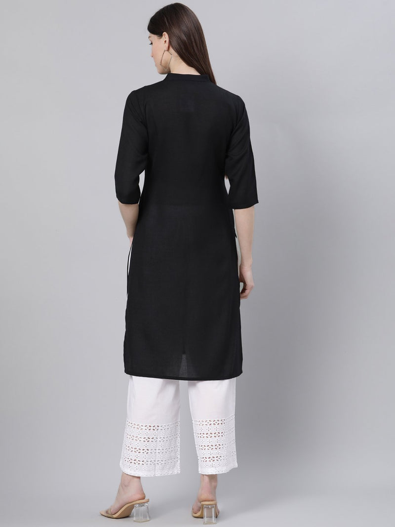 Black Cotton Solid Straight Kurta