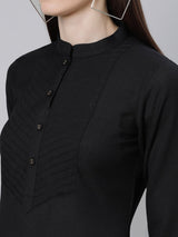 Black Cotton Solid Straight Kurta