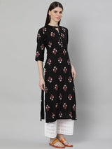 Black Rayon Printed Straight Kurta