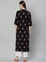 Black Rayon Printed Straight Kurta