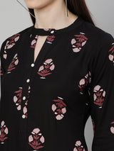 Black Rayon Printed Straight Kurta