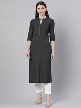 Black Printed Rayon Kurta