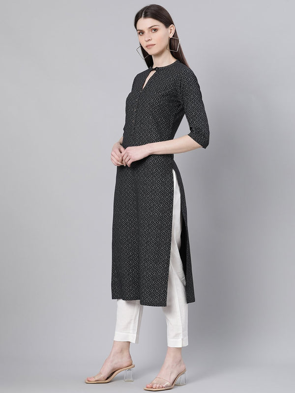 Black Printed Rayon Kurta