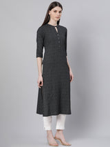 Black Printed Rayon Kurta