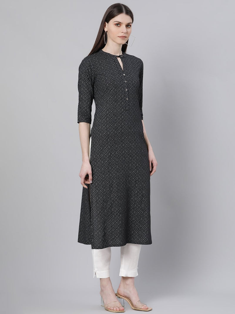 Black Printed Rayon Kurta