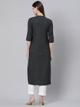 Black Printed Rayon Kurta