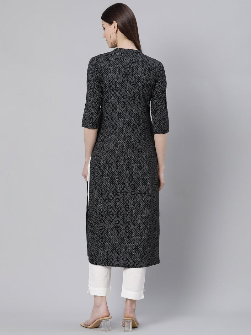 Black Printed Rayon Kurta