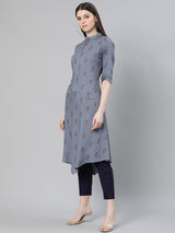 Blue Printed Rayon Kurta