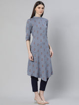 Blue Printed Rayon Kurta