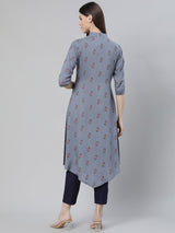 Blue Printed Rayon Kurta