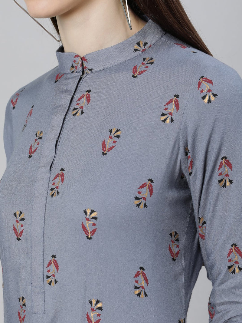 Blue Printed Rayon Kurta