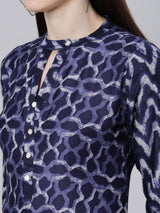 Blue Cotton Printed Straight Kurta