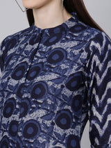 Blue Cotton Printed Straight Kurta