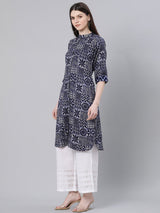 Blue Cotton Printed Pathani Kurta