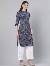 Blue Cotton Printed Pathani Kurta