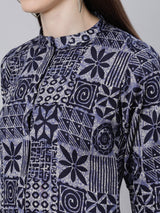 Blue Cotton Printed Pathani Kurta