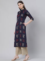 Blue Printed Cotton Kurta